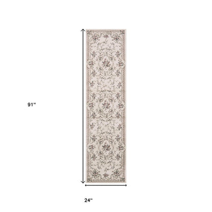 8' X 10' Ivory Red And Green Floral Medallion Area Rug