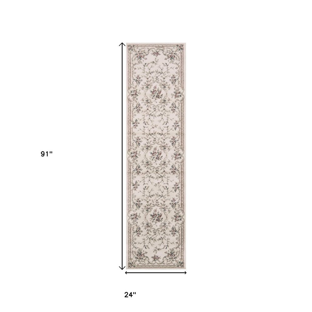 8' X 10' Ivory Red And Green Floral Medallion Area Rug