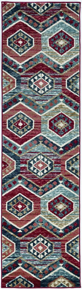 3' X 5' Red And Blue Geometric Area Rug