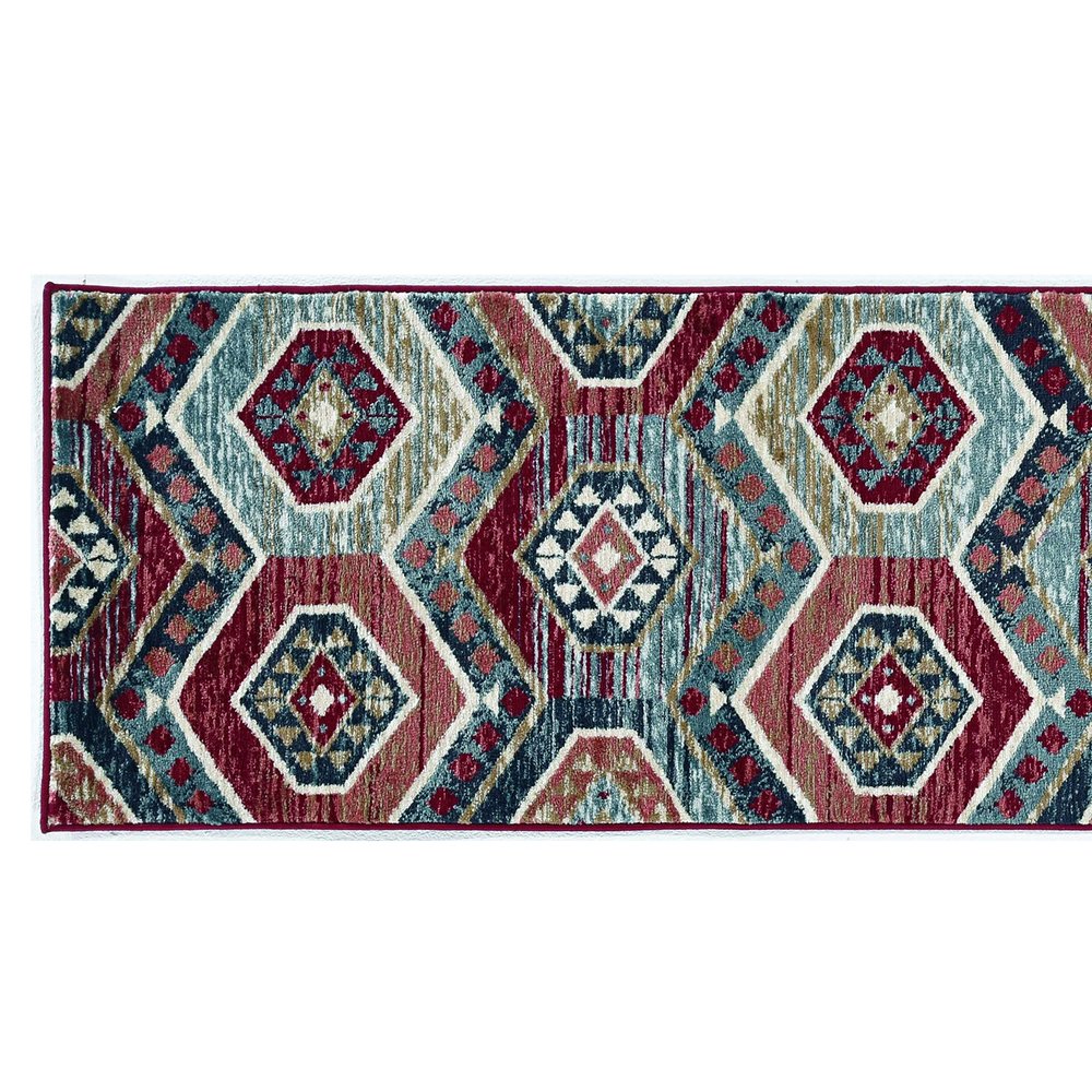 3' X 5' Red And Blue Geometric Area Rug