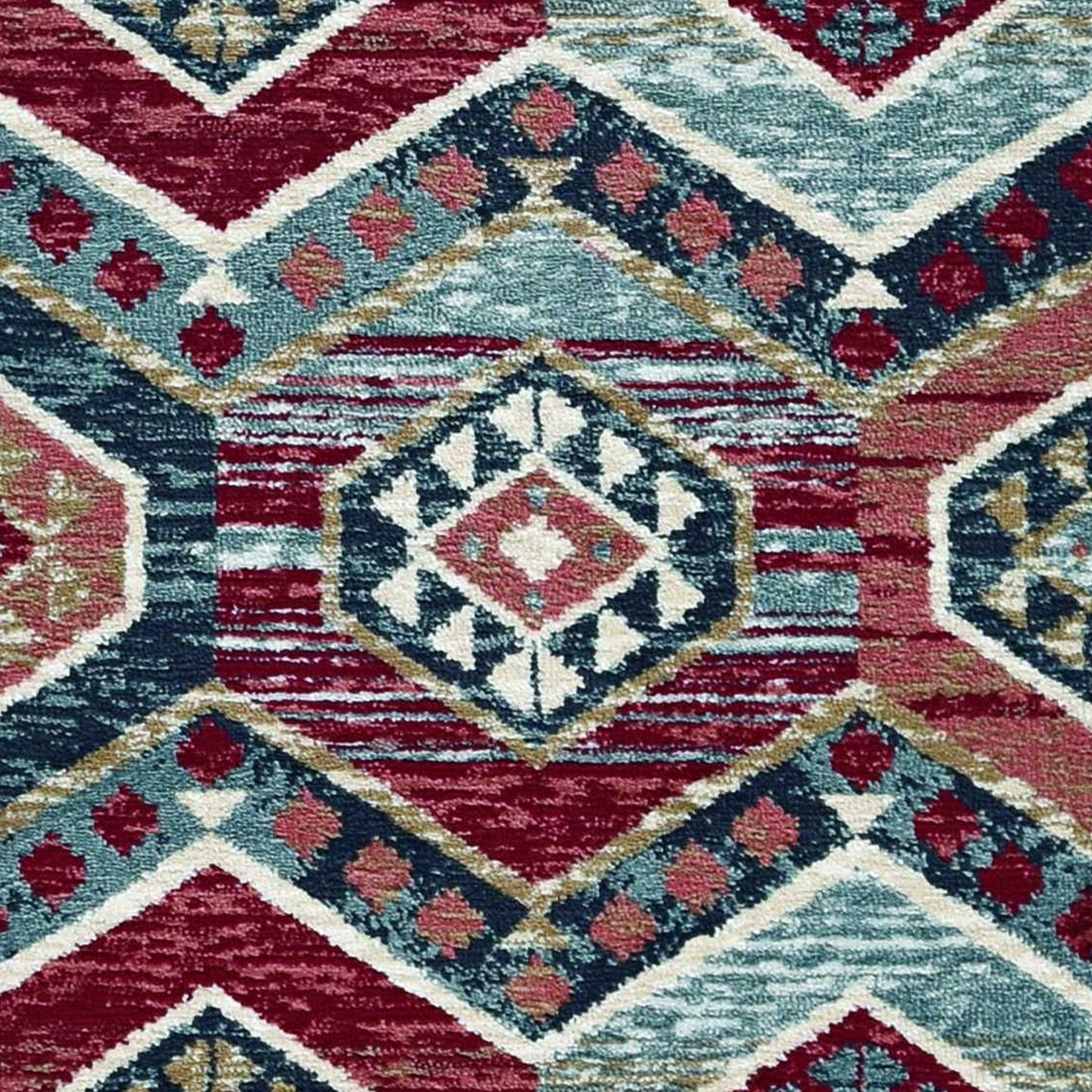 3' X 5' Red And Blue Geometric Area Rug