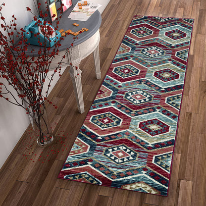 3' X 5' Red And Blue Geometric Area Rug