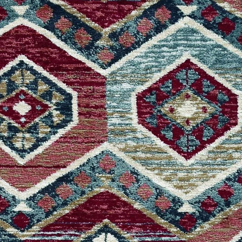 8' X 10' Red Gray And Orange Geometric Area Rug