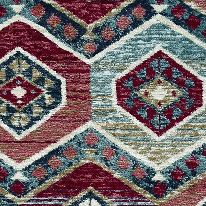 3' X 5' Red And Blue Geometric Area Rug