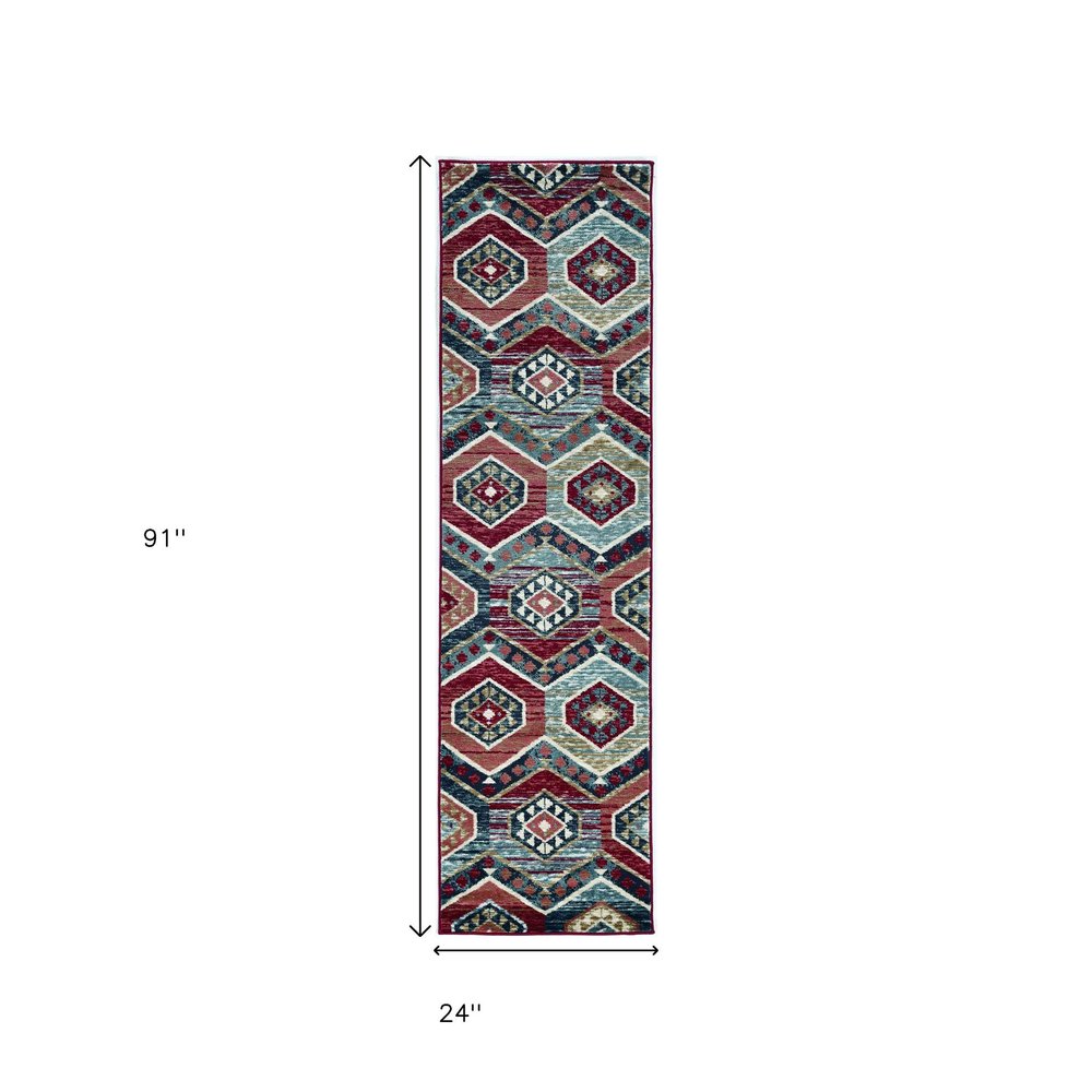 3' X 5' Red And Blue Geometric Area Rug