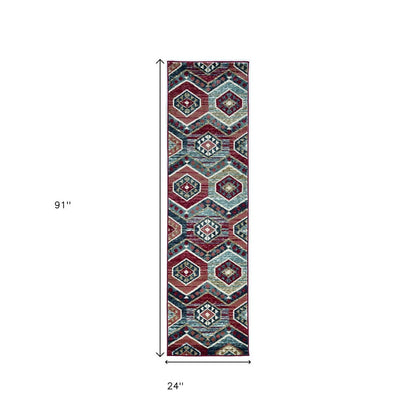 3' X 5' Red And Blue Geometric Area Rug