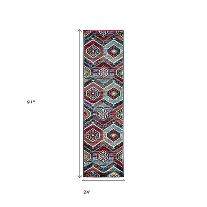 3' X 5' Red And Blue Geometric Area Rug