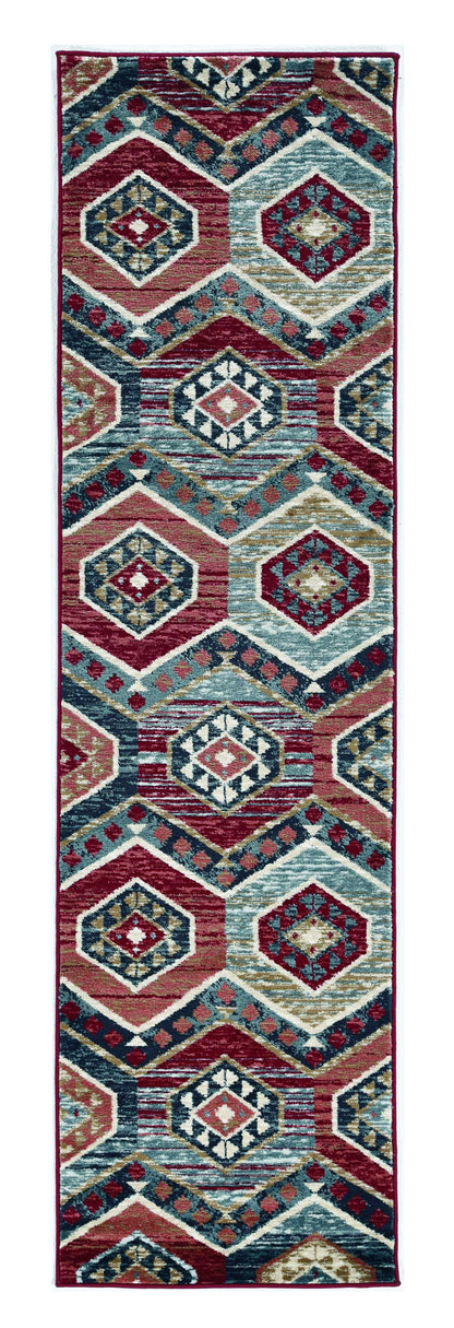 3' X 5' Red And Blue Geometric Area Rug