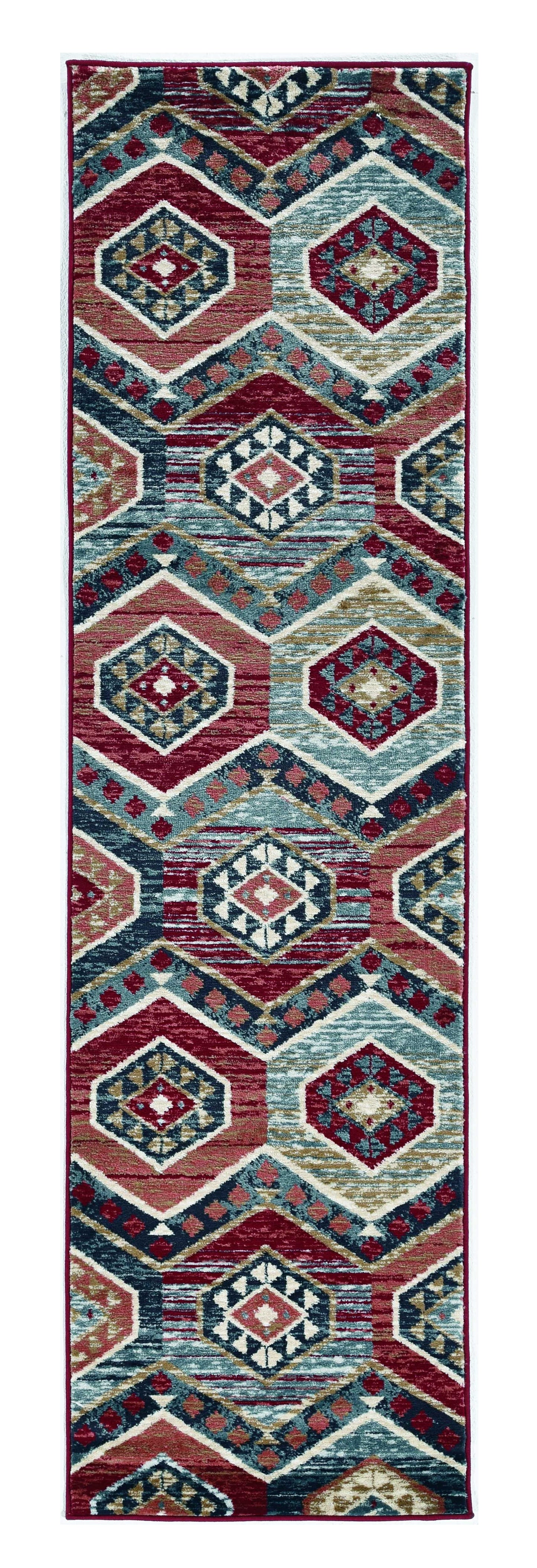 3' X 5' Red And Blue Geometric Area Rug