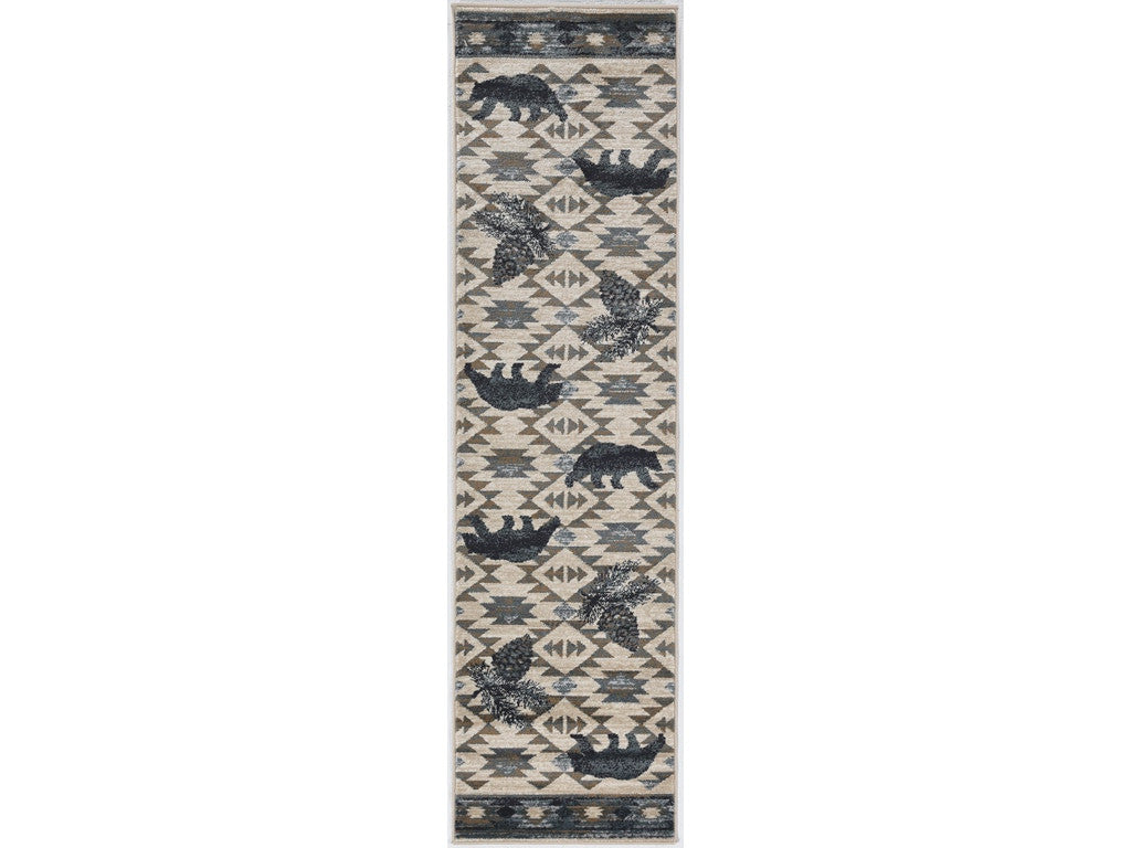 8' X 10' Ivory Blue Machine Woven Geometric Lodge Indoor Area Rug