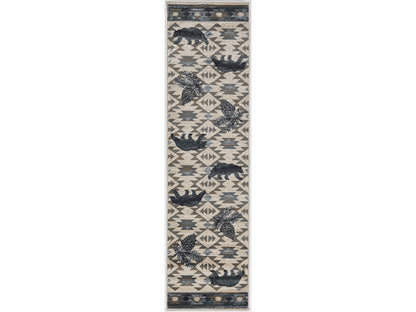 8' X 10' Ivory Blue Machine Woven Geometric Lodge Indoor Area Rug