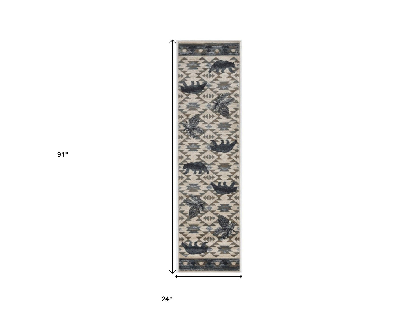 8' X 10' Ivory Blue Machine Woven Geometric Lodge Indoor Area Rug