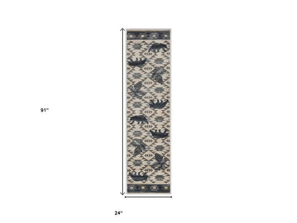 5' X 8' Ivory And Blue Woodland Lodge Area Rug