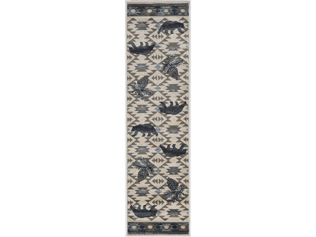 8' X 10' Ivory Blue Machine Woven Geometric Lodge Indoor Area Rug