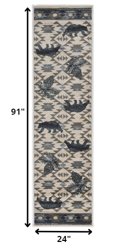 8' X 10' Ivory Blue Machine Woven Geometric Lodge Indoor Area Rug