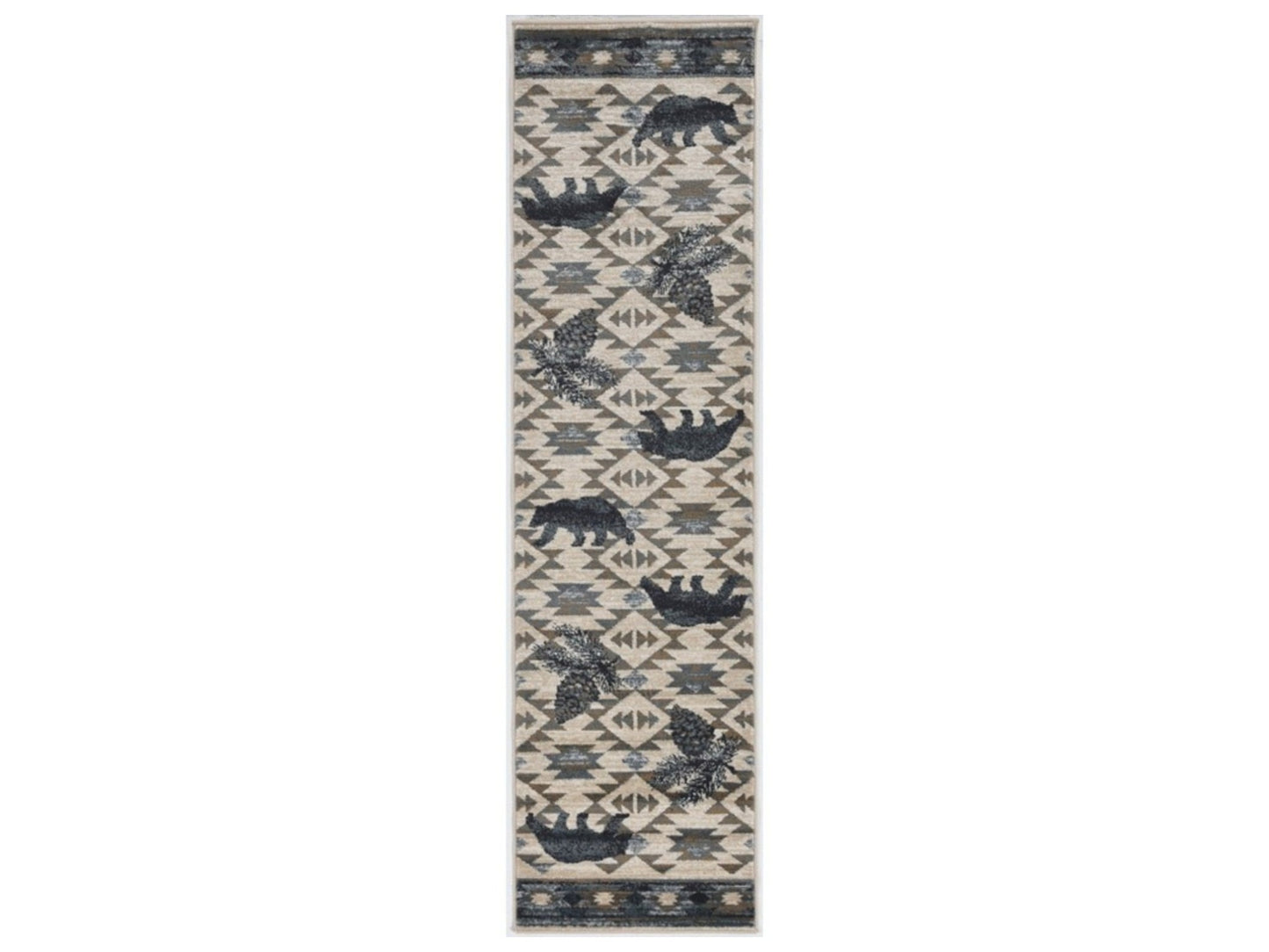 8' X 10' Ivory Blue Machine Woven Geometric Lodge Indoor Area Rug
