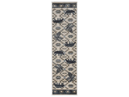 8' X 10' Ivory Blue Machine Woven Geometric Lodge Indoor Area Rug