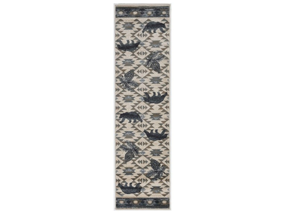 5' X 8' Ivory And Blue Woodland Lodge Area Rug