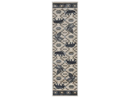 5' X 8' Ivory And Blue Woodland Lodge Area Rug