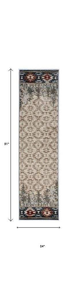 5' X 8' Ivory Green And Red Southwestern Area Rug