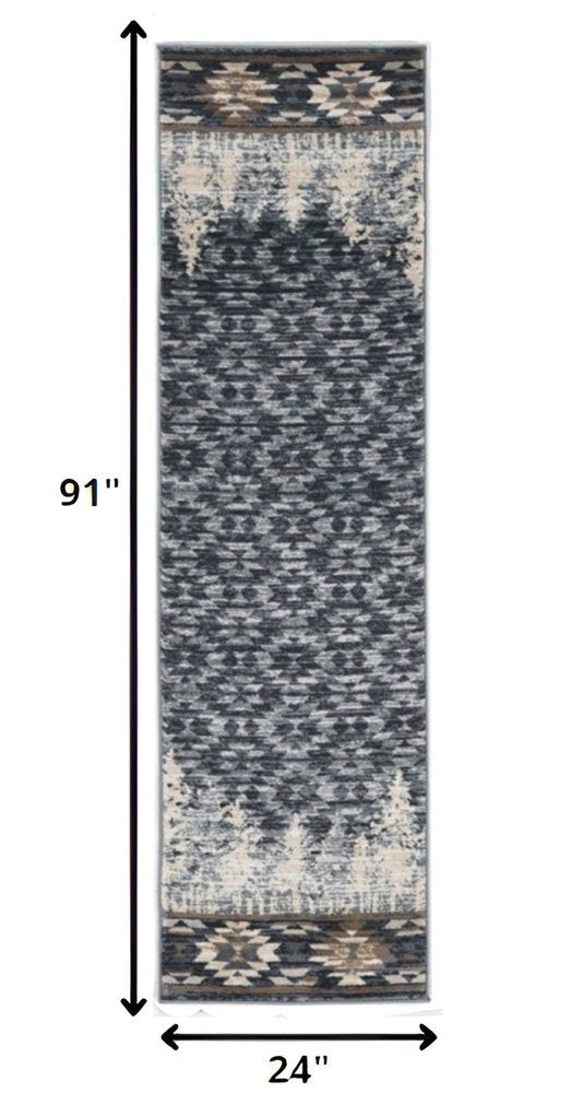 7' Slate Blue Woodland Lodge Runner Rug