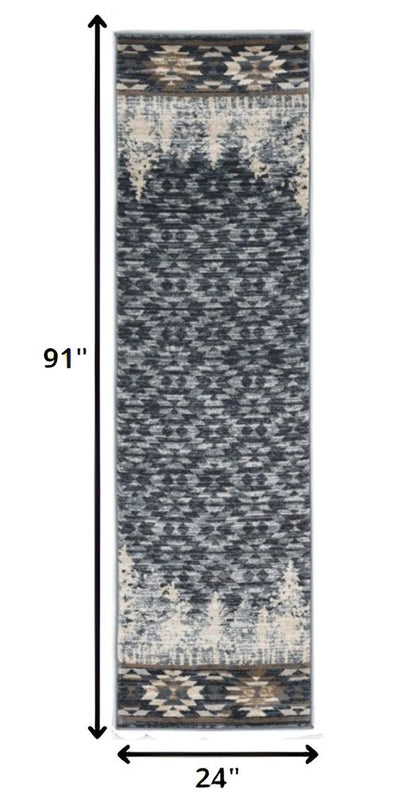 5' X 8' Slate Blue And Ivory Southwestern Area Rug