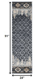 5' X 8' Slate Blue And Ivory Southwestern Area Rug