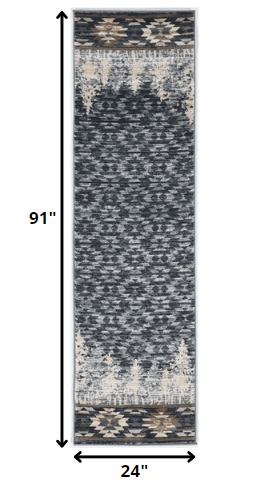 5' X 8' Slate Blue And Ivory Southwestern Area Rug
