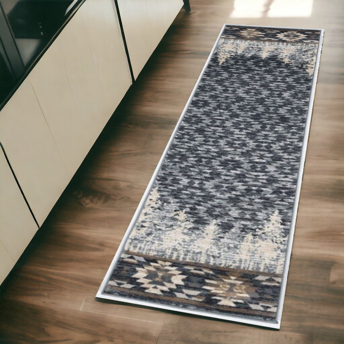 7' Slate Blue Woodland Lodge Runner Rug
