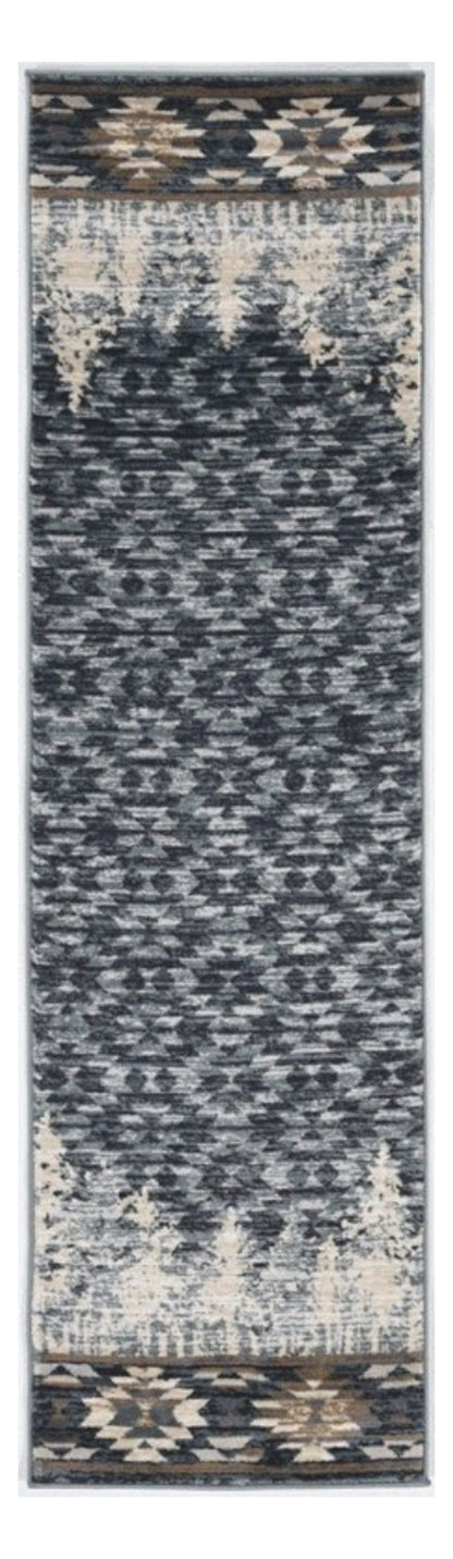 7' Slate Blue Woodland Lodge Runner Rug