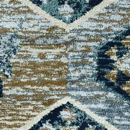 8' Charcoal Gray And Tan Woodland Lodge Runner Rug