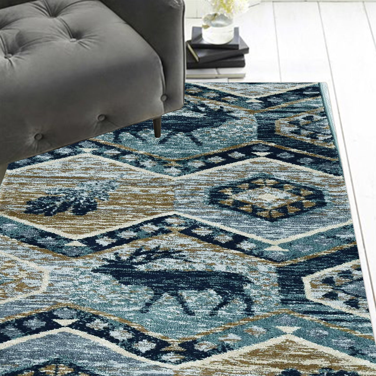 5' X 8' Seafoam Machine Woven Geometric Lodge Indoor Area Rug