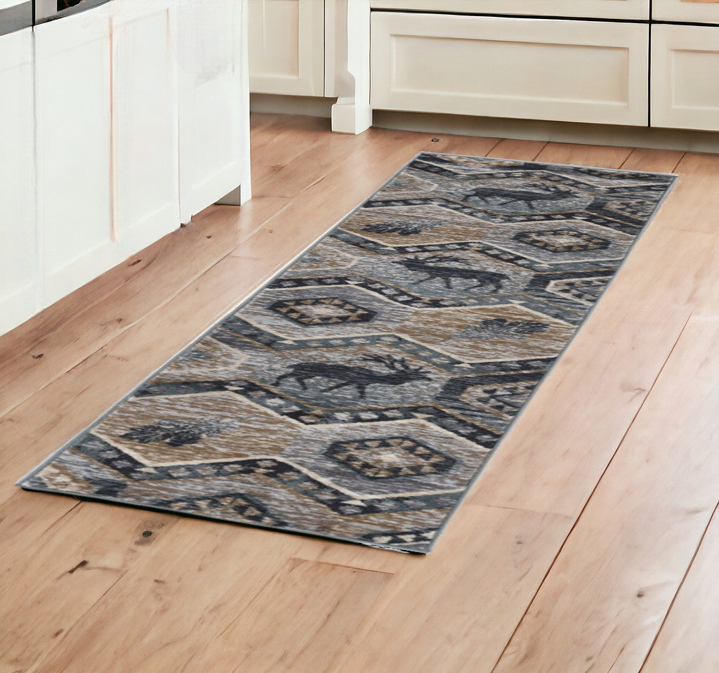 5' X 8' Seafoam Machine Woven Geometric Lodge Indoor Area Rug