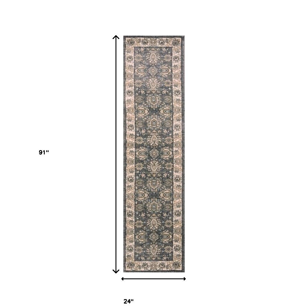 3' X 5' Gray and Ivory Floral Area Rug