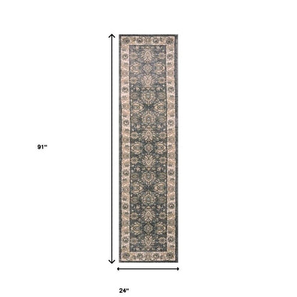 3' X 5' Gray And Ivory Floral Medallion Area Rug