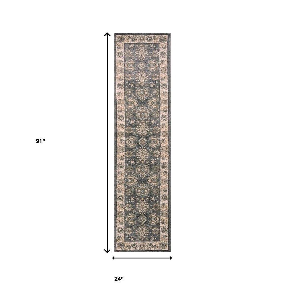 3' X 5' Gray And Ivory Floral Medallion Area Rug