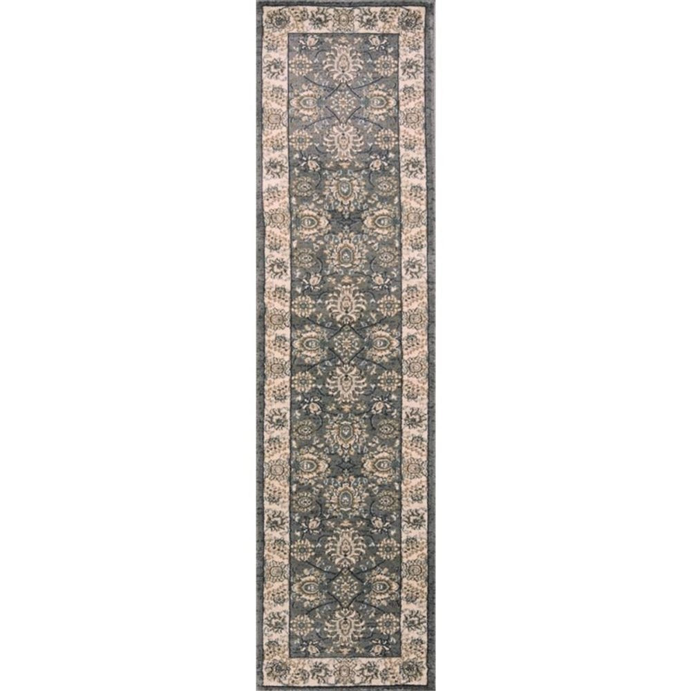 8' Gray And Ivory Floral Medallion Runner Rug