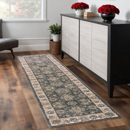 5' X 8' Gray And Ivory Floral Medallion Area Rug