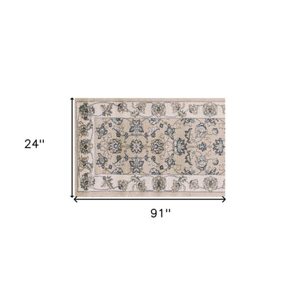 5' X 8' Beige Ivory Bordered Floral Indoor Area Rug