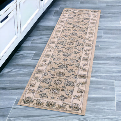 5' X 8' Beige Ivory Bordered Floral Indoor Area Rug