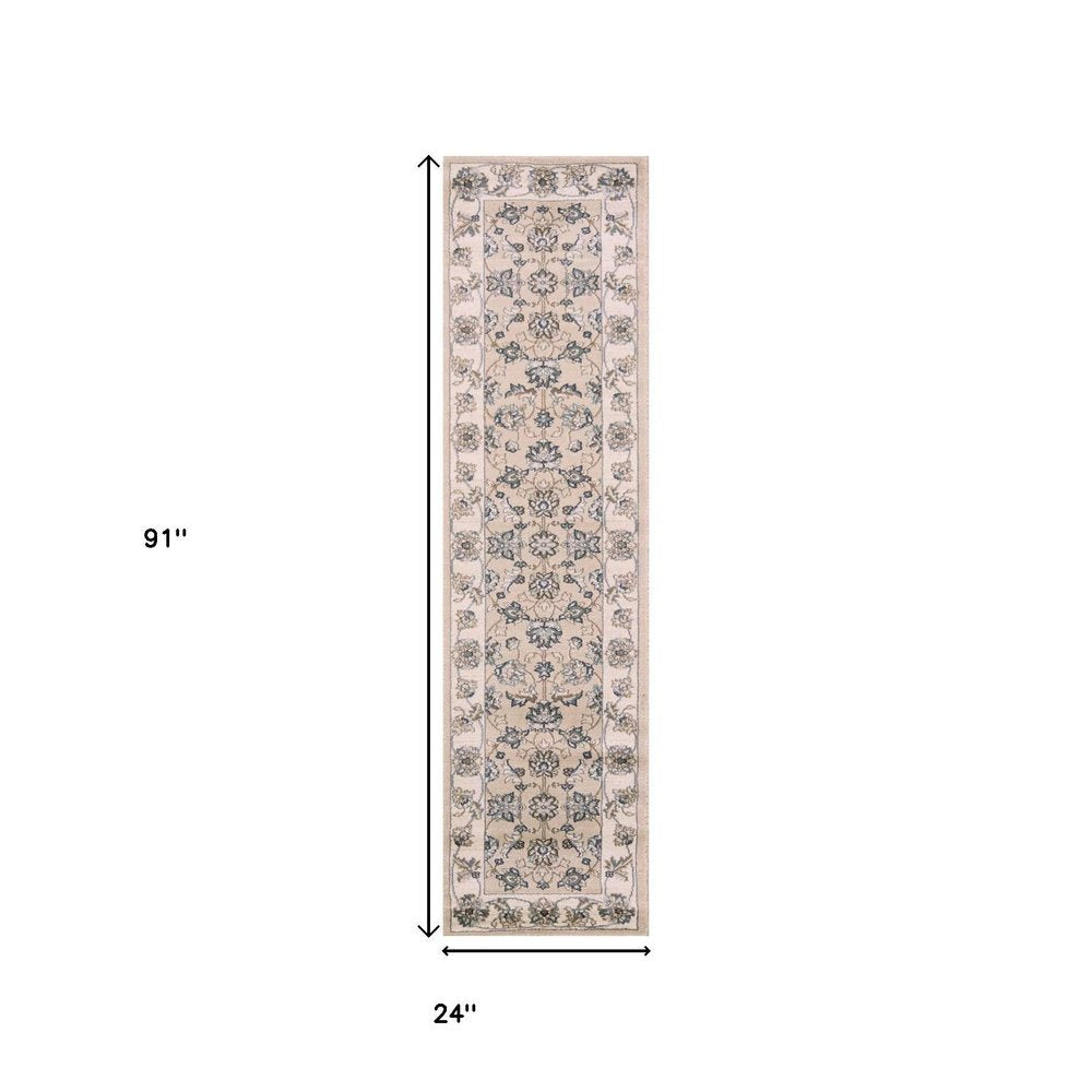 5' X 8' Beige And Ivory Floral Medallion Area Rug