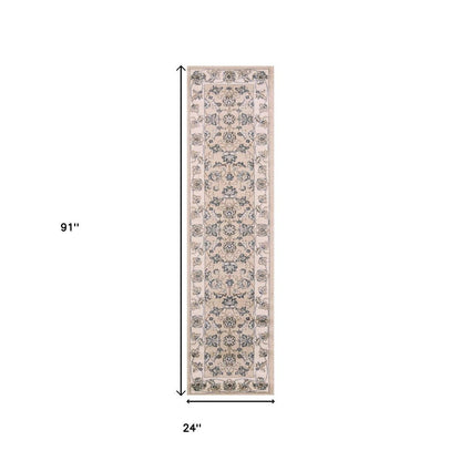 5' X 8' Beige And Ivory Floral Medallion Area Rug