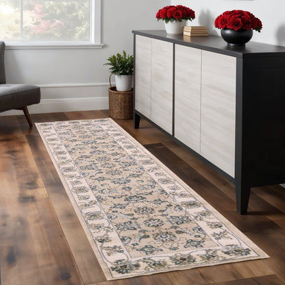 5' X 8' Beige And Ivory Floral Medallion Area Rug