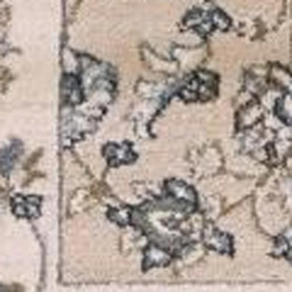 5' X 8' Beige And Ivory Floral Medallion Area Rug