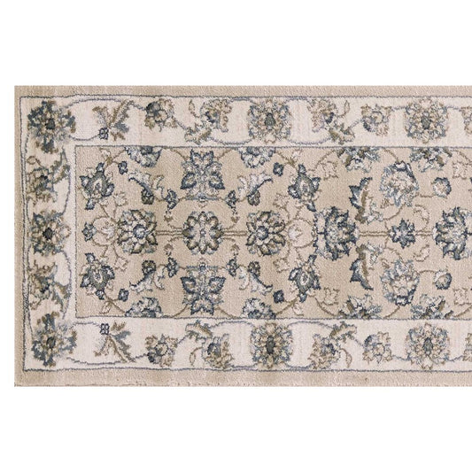 8' Beige And Ivory Floral Medallion Runner Rug