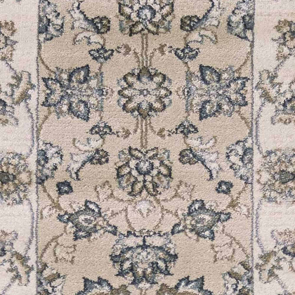 8' Beige And Ivory Floral Medallion Runner Rug