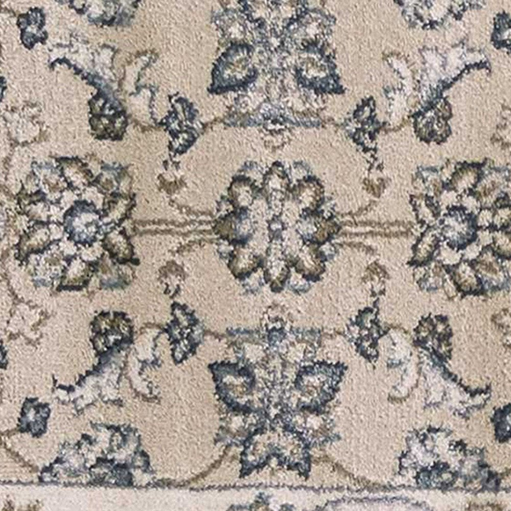 8' Beige And Ivory Floral Medallion Runner Rug