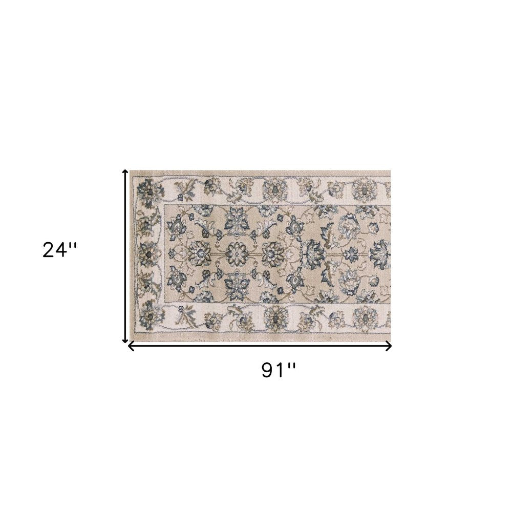 3' X 5' Beige And Ivory Floral Medallion Area Rug