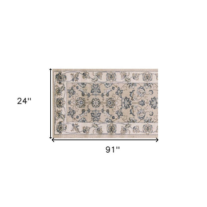 3' X 5' Beige And Ivory Floral Medallion Area Rug