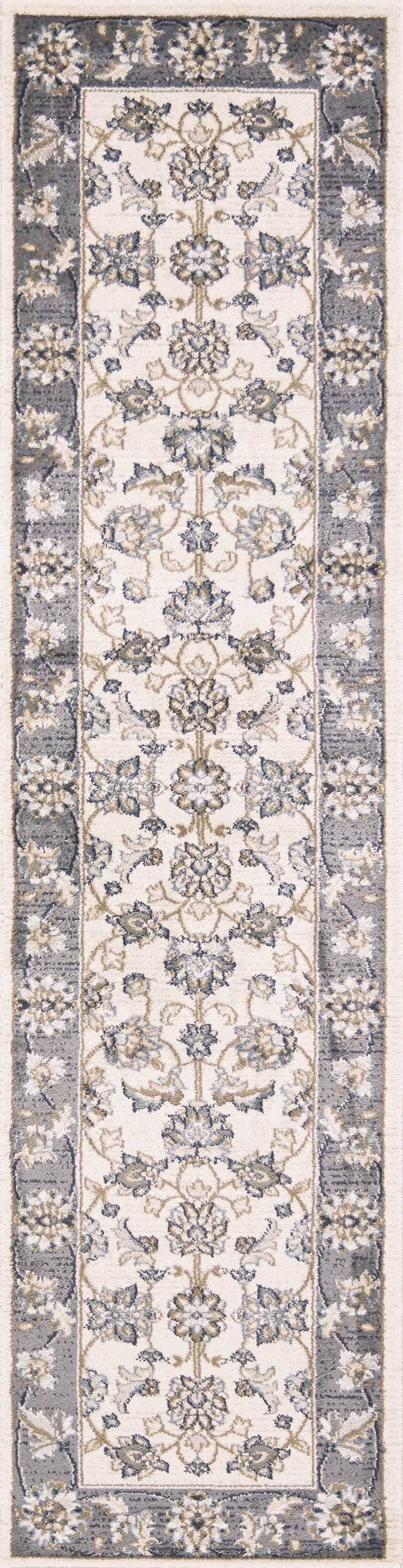 5' X 8' Ivory Or Grey Floral Vines Bordered Area Rug